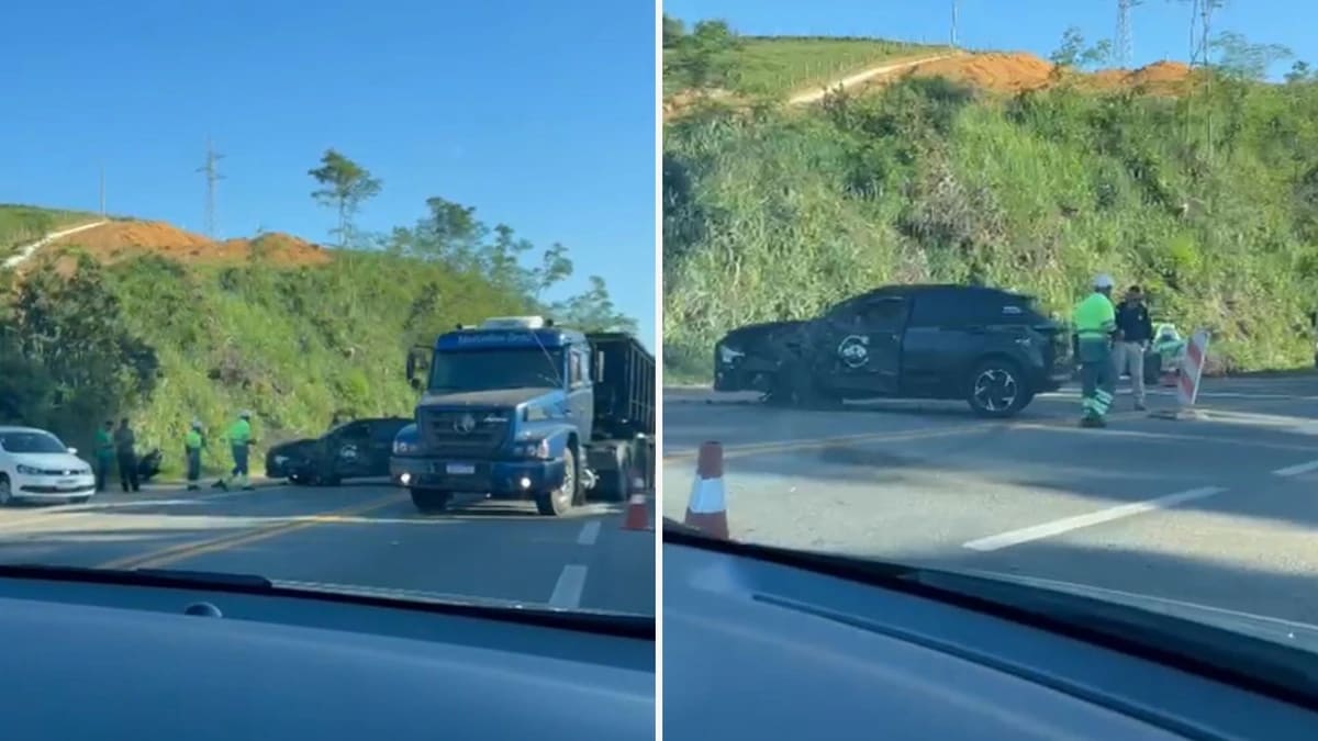 Acidente com carreta e dois carros deixa ferido grave e interdita trecho da BR-101 em Iconha