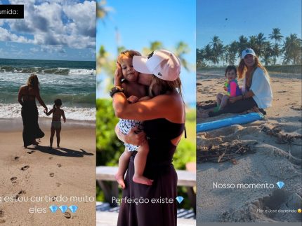 Poliana Rocha curte férias com os netos e o filho Zé Felipe