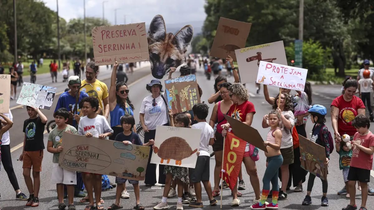 Manifestantes protestam em Brasília contra projeto que envolve área ambientalmente sensível na Serrinha do Paranoá