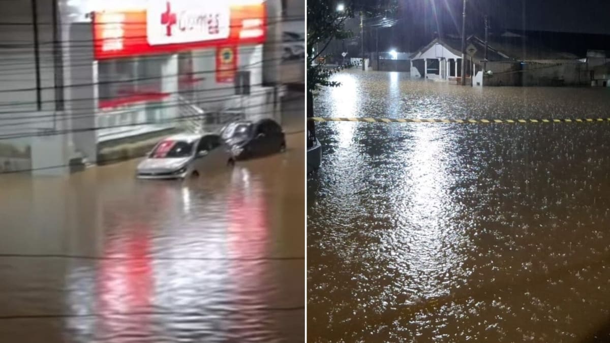 Temporal extremo transforma ruas em rios e invade casas em Pouso Redondo