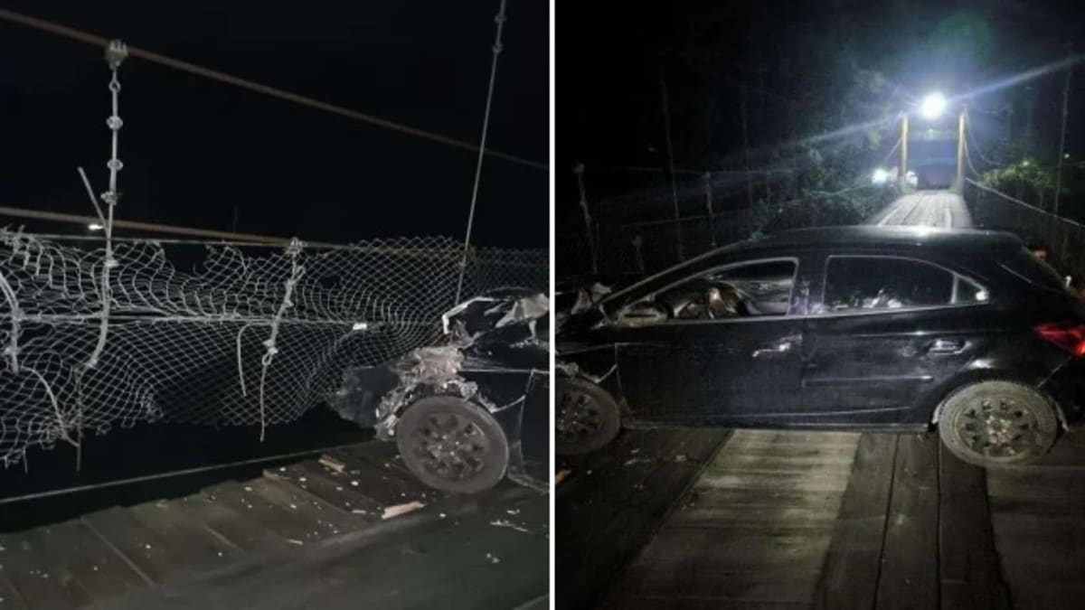 Colisão danifica ponte pênsil e causa interdição em Rio do Sul