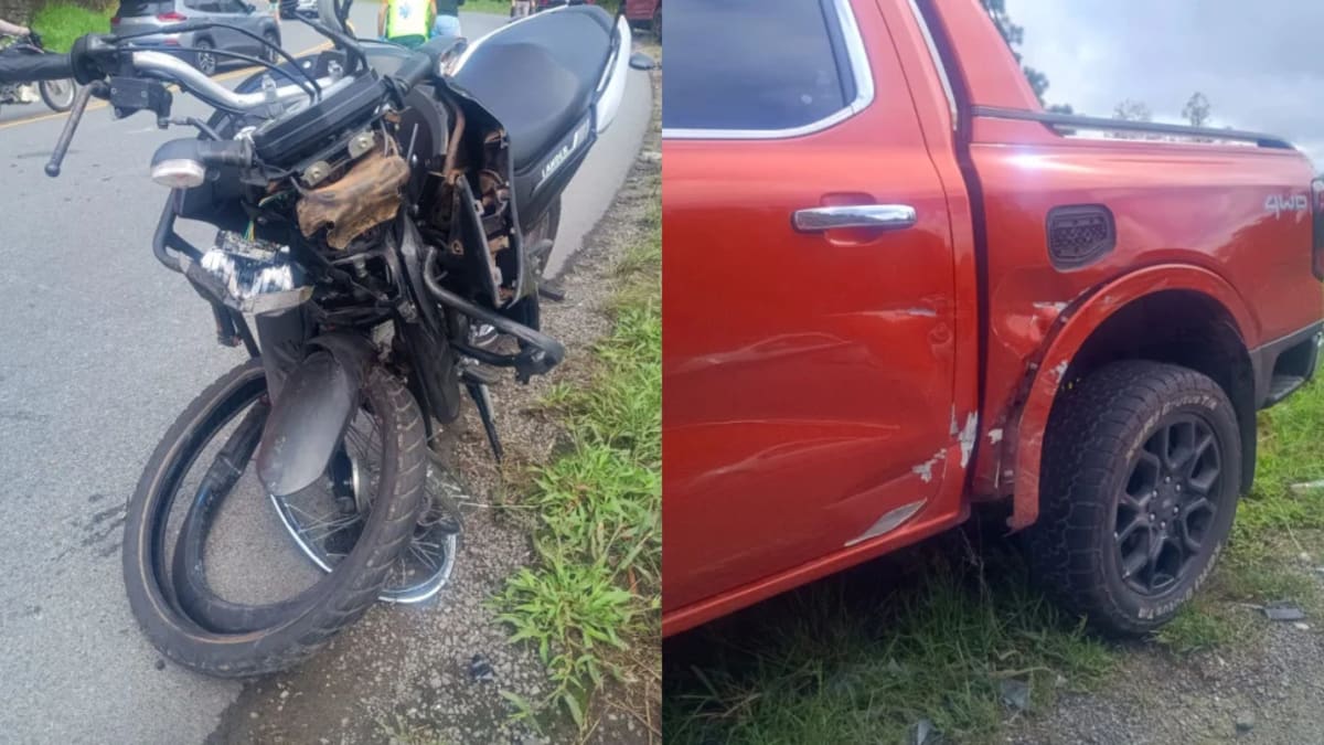 Acidente entre moto e caminhonete mobiliza bombeiros na BR-470 em Pouso Redondo