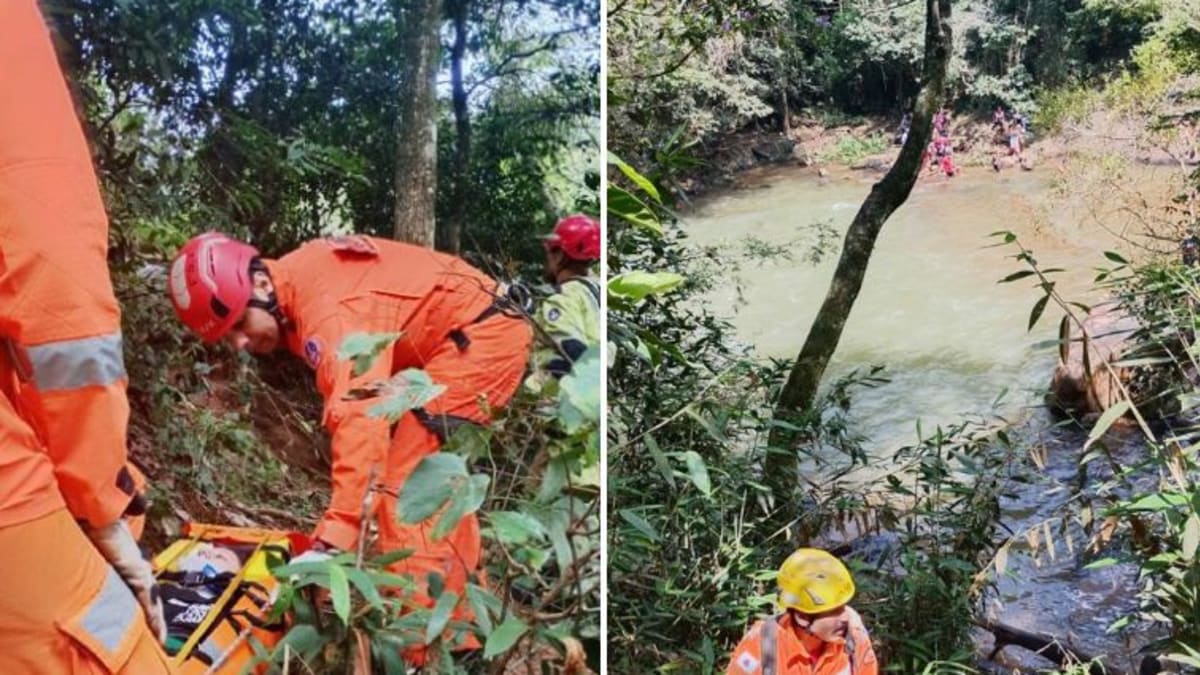 Mulher é resgatada após queda de 10 metros em trilha na Cachoeira da Jangada, Brumadinho