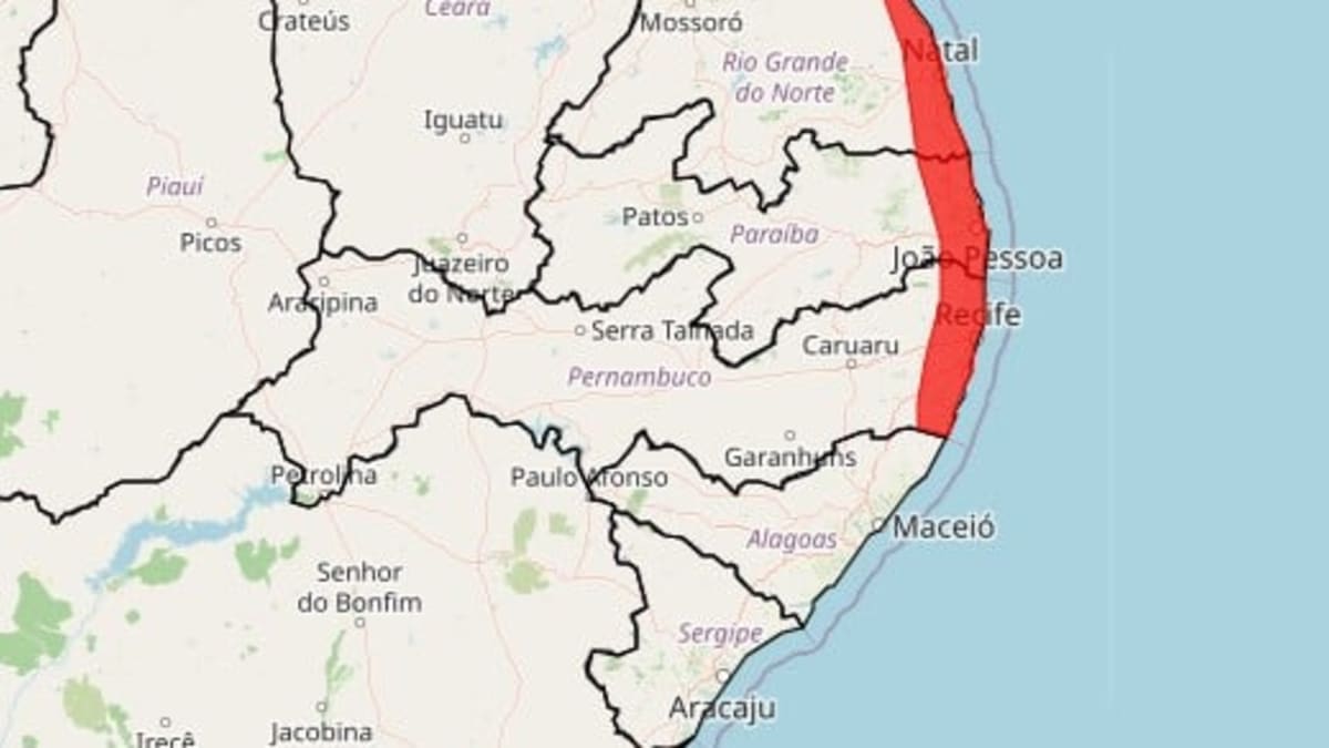 Alerta de chuva forte com risco de alagamentos em três estados do Nordeste