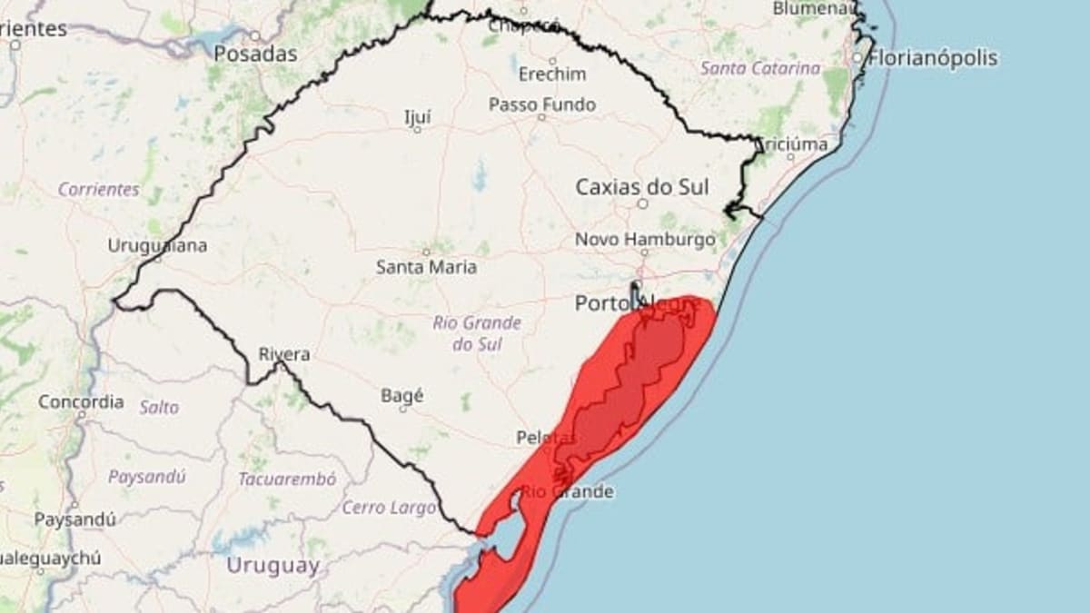 Inmet emite alerta vermelho para ventos acima de 100 km/h em 26 municípios do Rio Grande do Sul