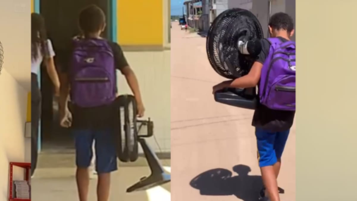 Alunos levam ventilador para sala após queixas de calor em escola de Marataízes