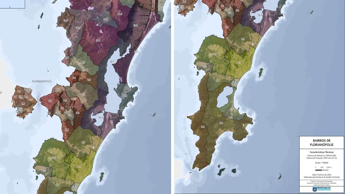 Prefeitura de Florianópolis divulga novo mapa com nova divisão municipal