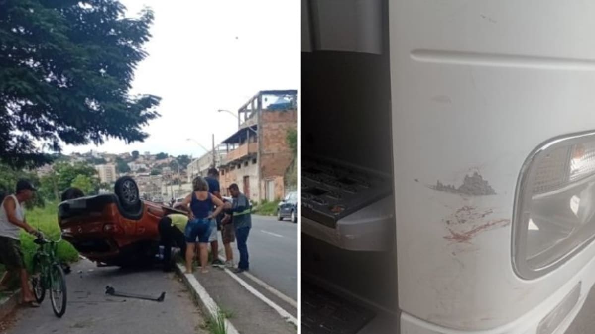 Duas pessoas ficam feridas em acidente entre carro e caminhão em Betim