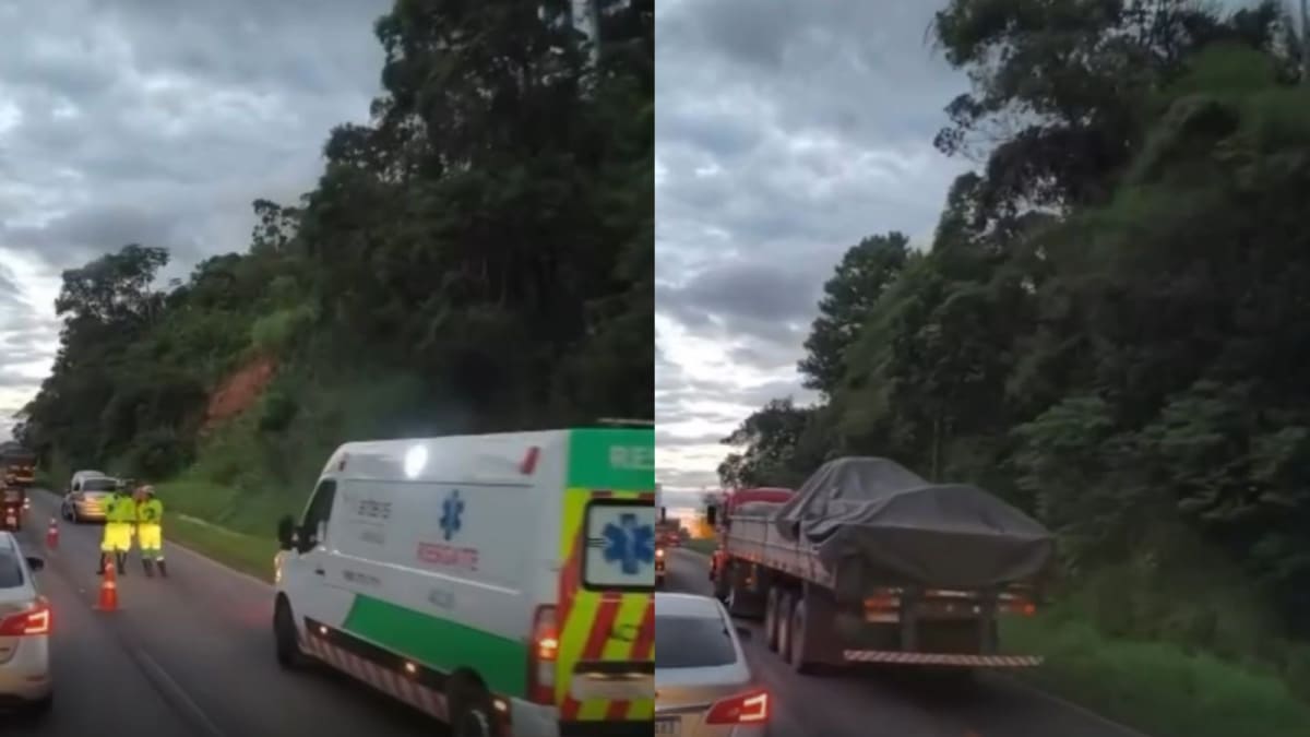 Acidente no Morro dos Cavalos bloqueia faixa da BR-101 e provoca lentidão