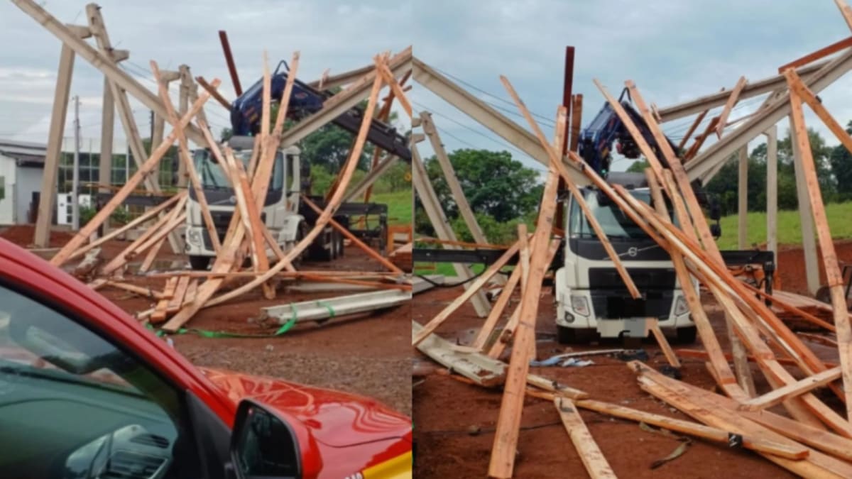 Dois operários ficam feridos após desabamento de galpão em construção no Extremo-Oeste de SC