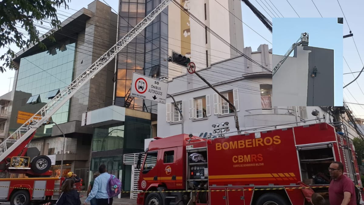 Pintor é resgatado após ficar preso em equipamento no alto de prédio em Caxias do Sul