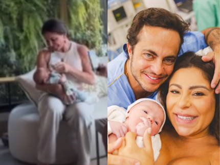 Gretchen conhece o neto Vicente, filho de Thammy Miranda e Andressa Ferreira