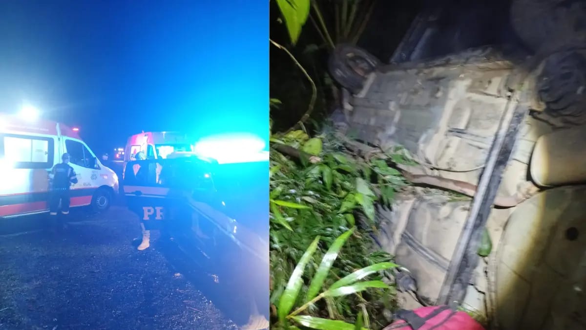 Carro despenca em ribanceira na BR-282 e deixa feridos na Grande Florianópolis