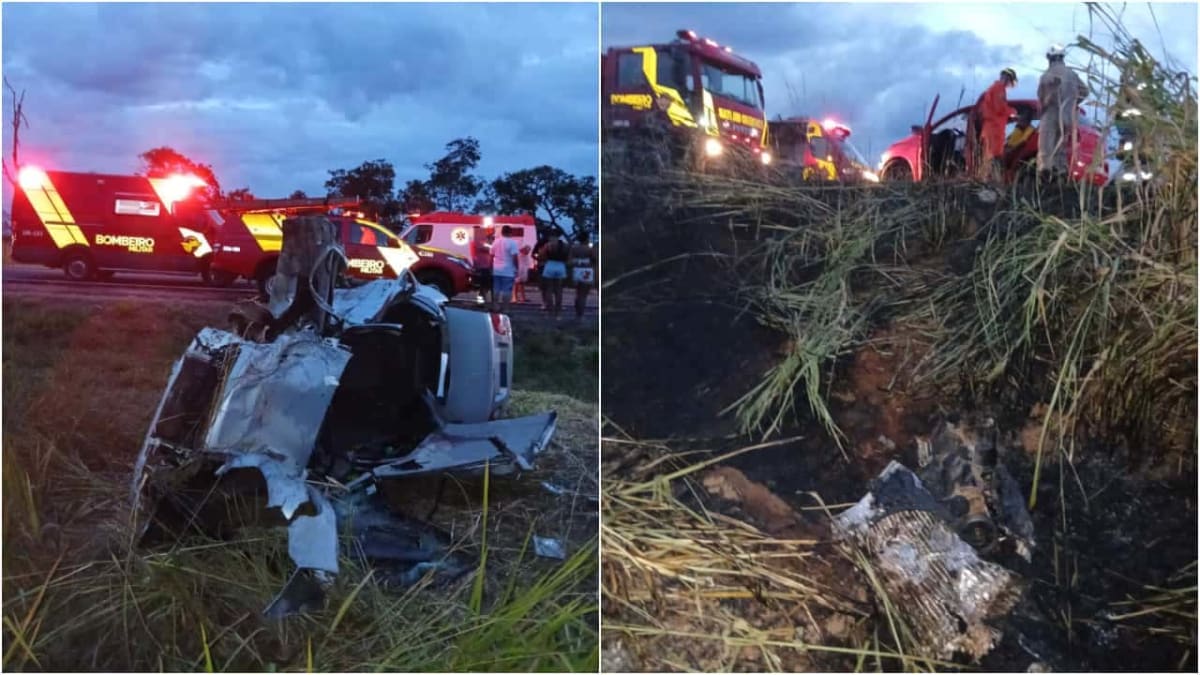 Acidente na GO-213 entre Caldas Novas e Morrinhos deixa quatro feridos e provoca incêndio