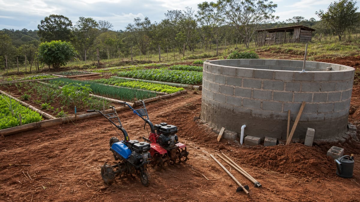 Escola Família Agrícola de Orizona recebe motocultivadores e inicia construção de cisterna para atividades pedagógicas