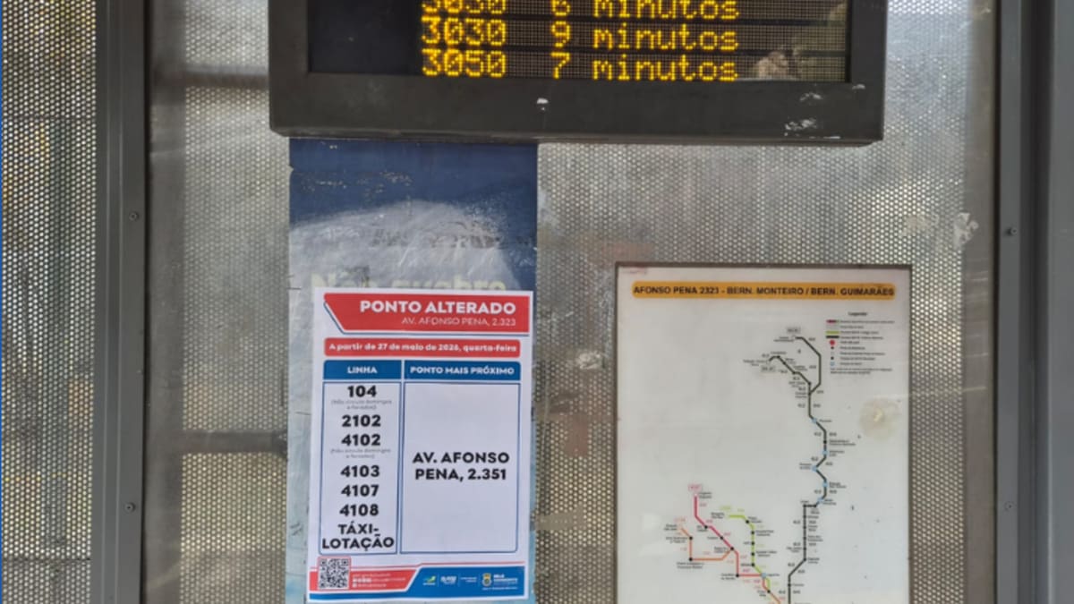 Quatro pontos de ônibus na Avenida Afonso Pena, em Belo Horizonte, terão mudanças a partir de quarta-feira