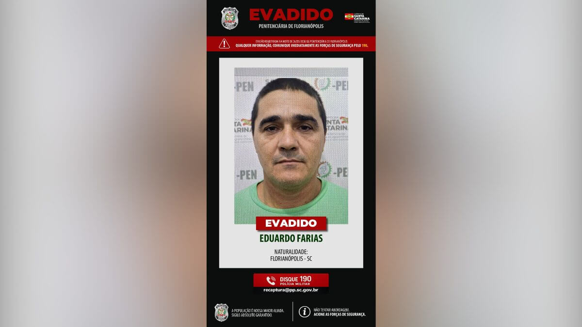 Preso foge durante trabalho intramuros em Florianópolis; é a quarta fuga em Santa Catarina em poucos dias