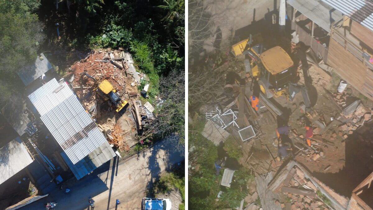 Prefeitura de São José remove casas irregulares em área de preservação no bairro Potecas