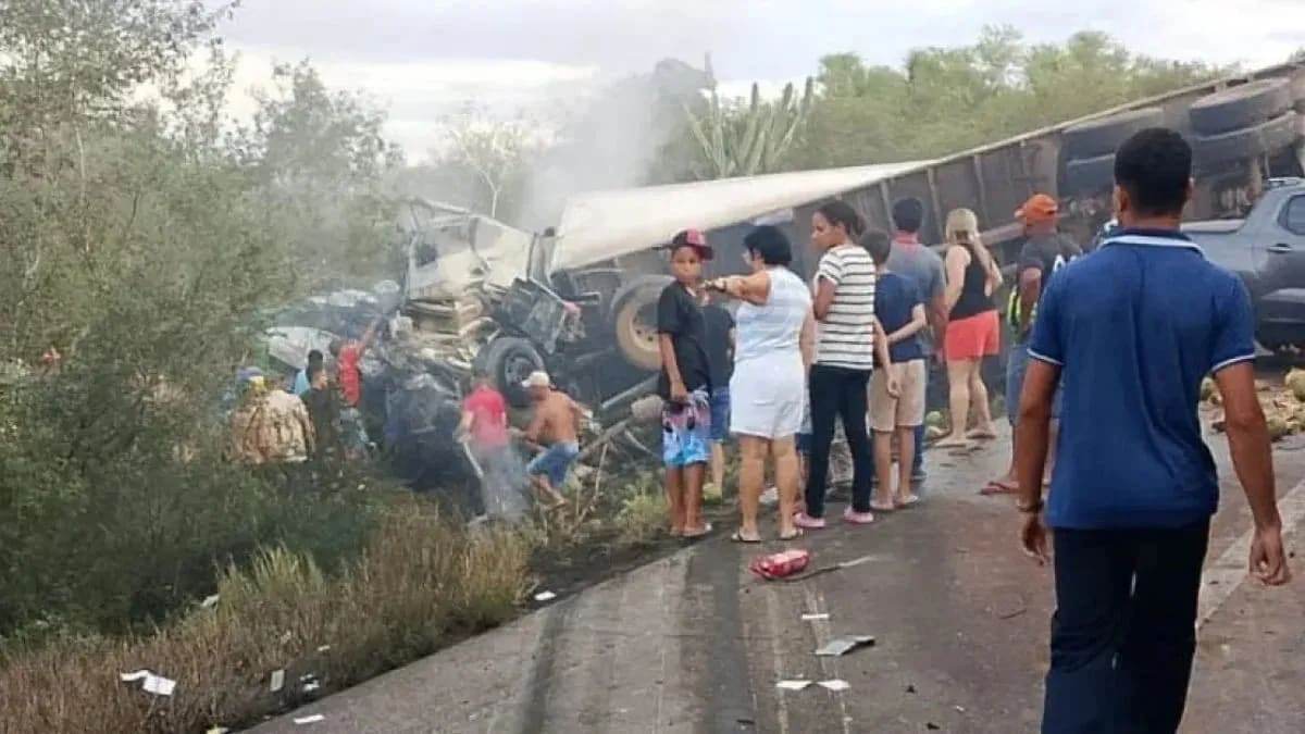 Colisão frontal entre van e carreta na BR-116 deixa 16 mortos na Bahia