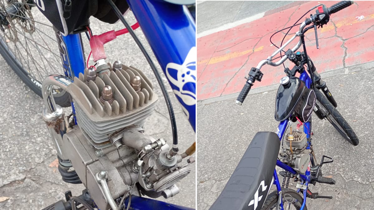 Gambiarra: guarda apreende bicicleta com motor e tanque improvisado em Vitória