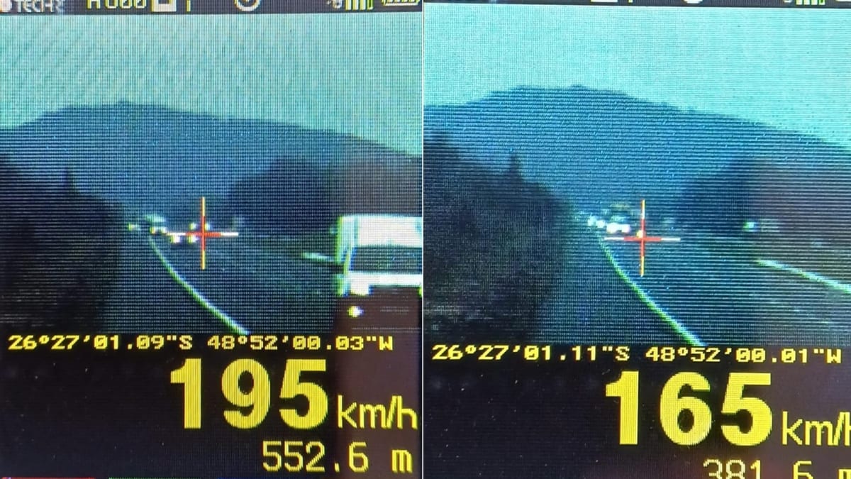 Picape é flagrada a 195 km/h em trecho de obras da BR-280 em Guaramirim