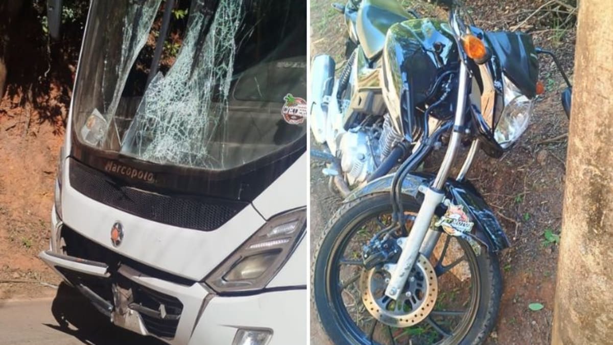 Motociclista fica ferido após colisão frontal com ônibus escolar em Itabirito