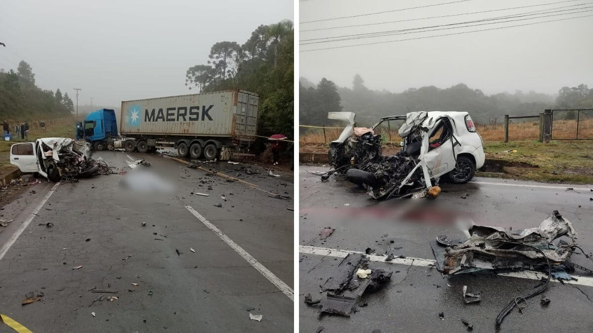 Acidente frontal entre carro e carreta em Santa Catarina deixa três mortos, incluindo bebê e adolescente