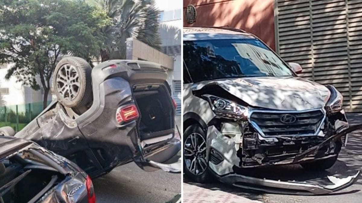 Carro capota após colisão no bairro Santo Antônio, em Belo Horizonte
