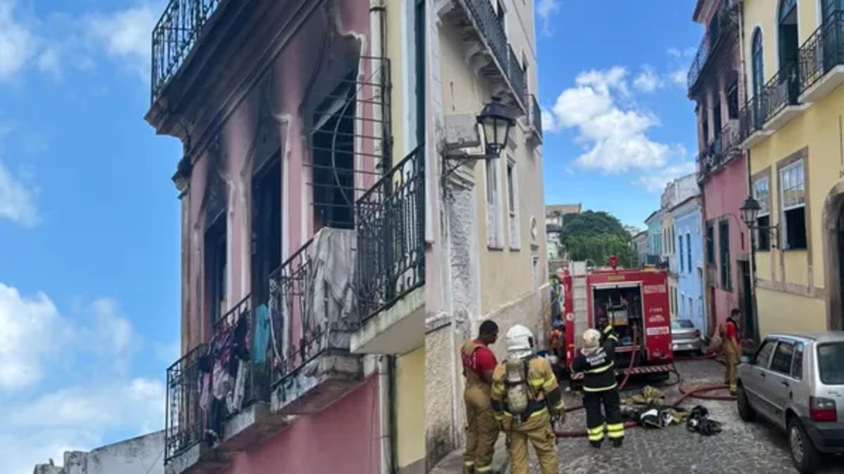Incêndio atinge casarão no Centro Histórico de Salvador e mobiliza bombeiros
