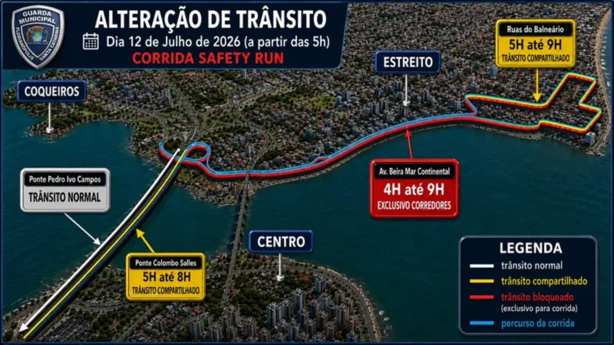 Corrida Safety Run altera trânsito em Florianópolis neste sábado