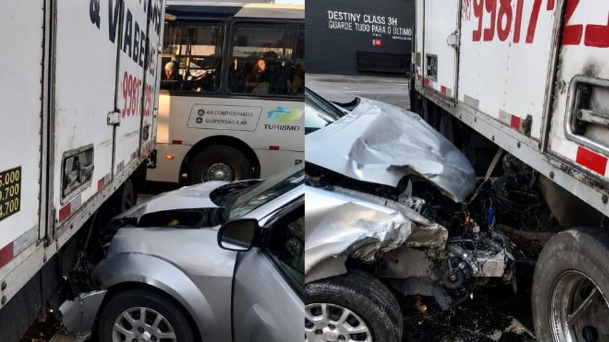 Homem fica ferido em colisão entre carro e carreta na Avenida Tereza Cristina, em Belo Horizonte