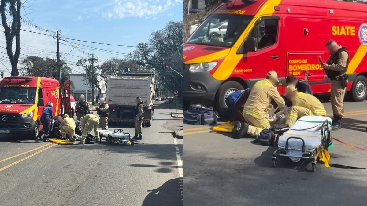 Idoso fica gravemente ferido após ser atropelado por caminhão em Curitiba