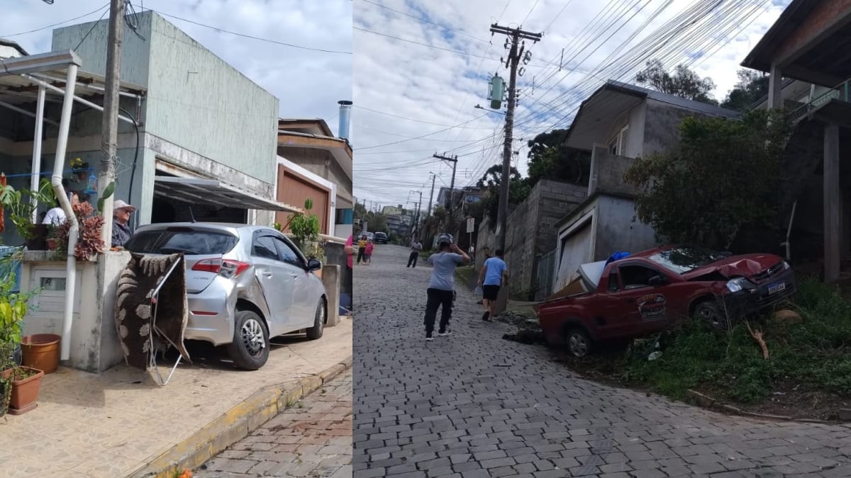 Picape desce sozinha e colide com carro estacionado em Bento Gonçalves