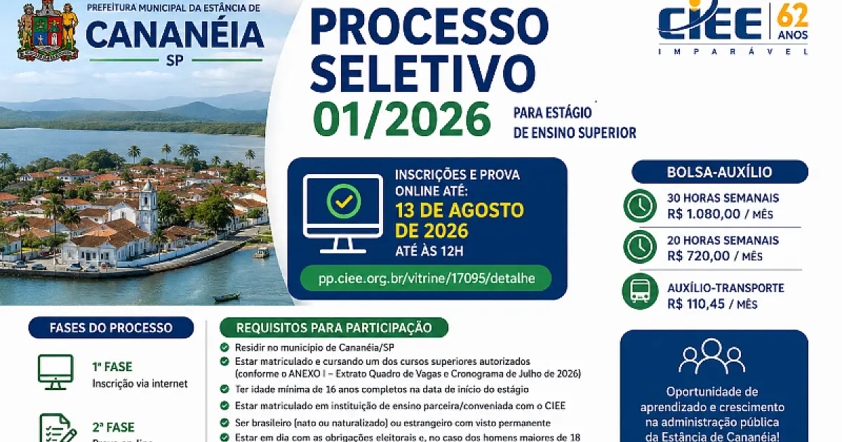São Vicente abre inscrições para seleção de estagiários em parceria com o CIEE