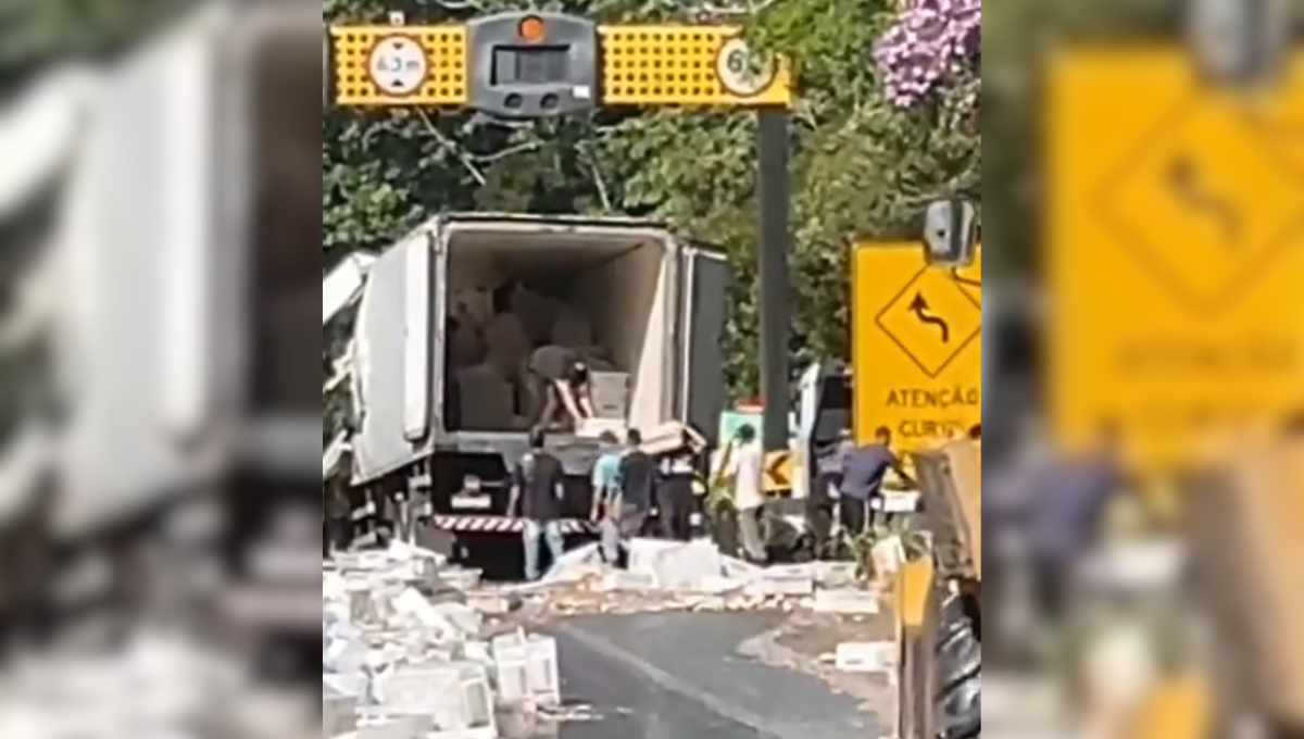 Carga de peixe é saqueada após acidente entre caminhões na BR-376