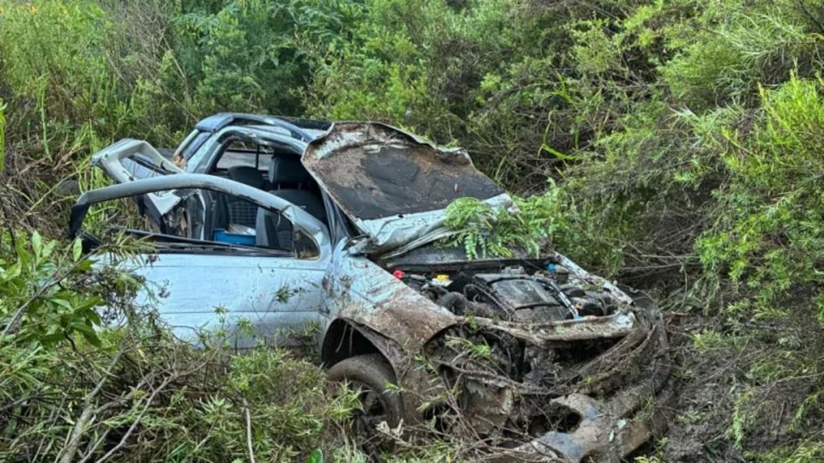Carro sai da pista e capota na SC-114 em São Joaquim